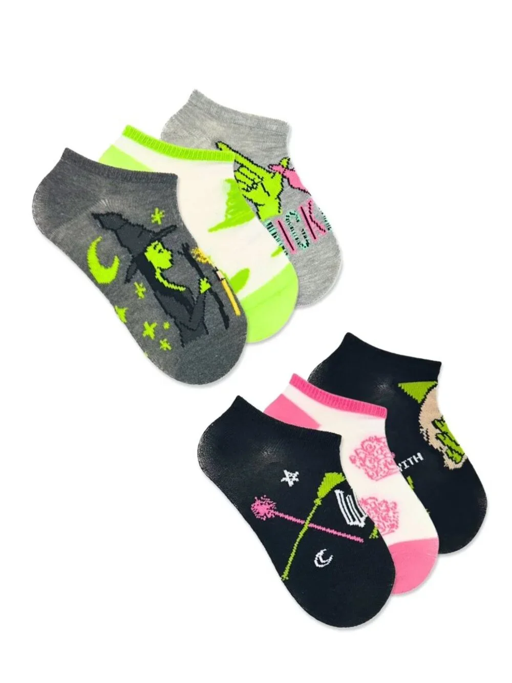 Wicked Girls No Show Socks 6 Pack Elphaba Glinda Size Medium 10.5-4 Multicolor